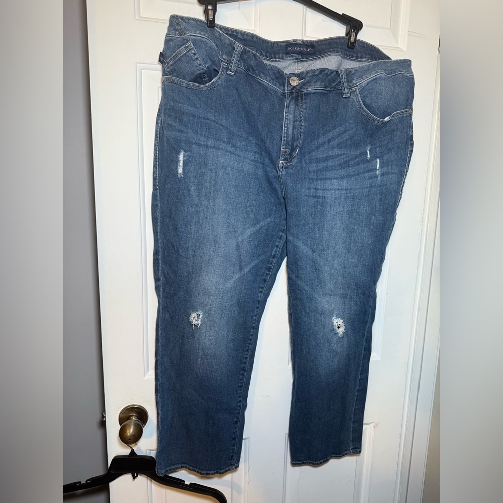 Rock & Republic Indee Boyfriend Jeans Sz 22 Medium Wash Distressed High Rise Y2K